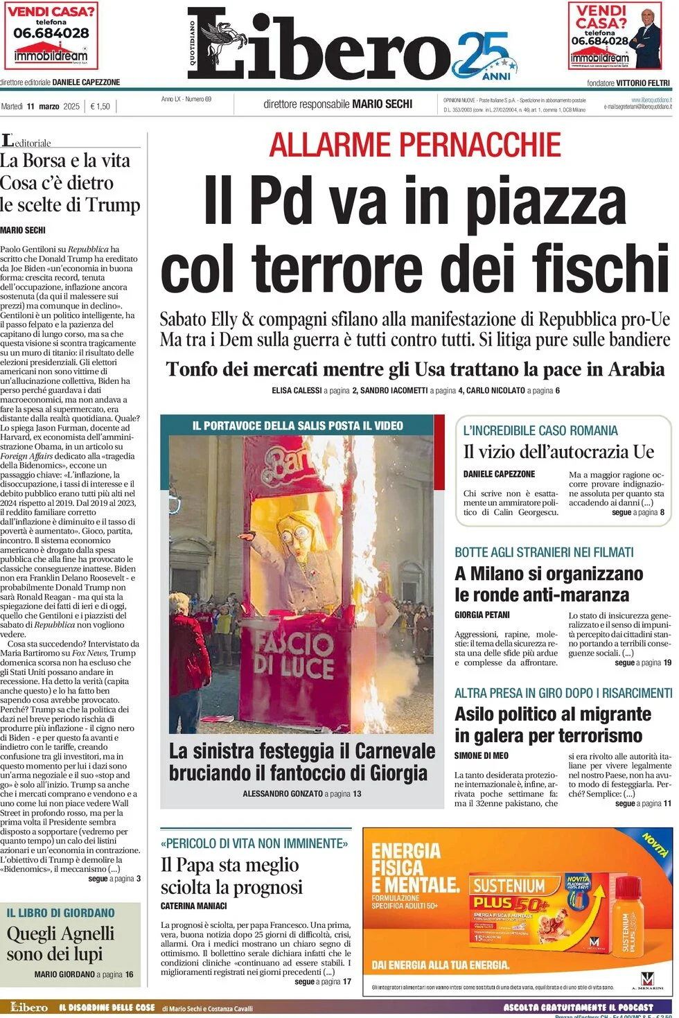 anteprima della prima pagina di libero-quotidiano del 11/03/2025