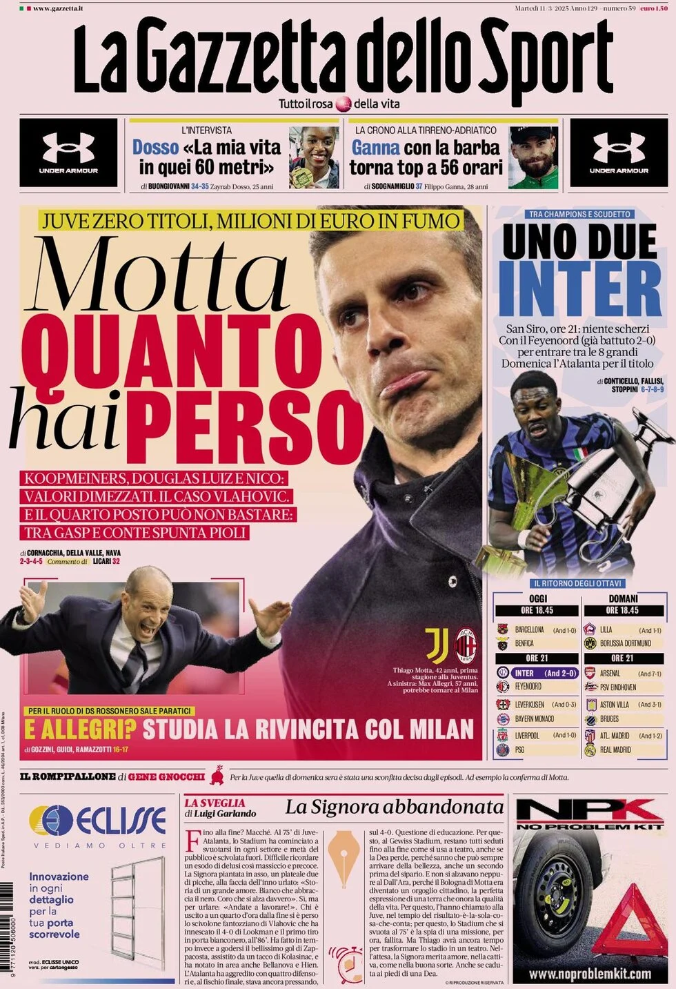 anteprima della prima pagina di la-gazzetta-dello-sport del 11/03/2025