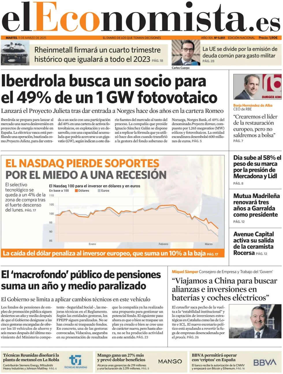 anteprima della prima pagina di el-economista del 11/03/2025