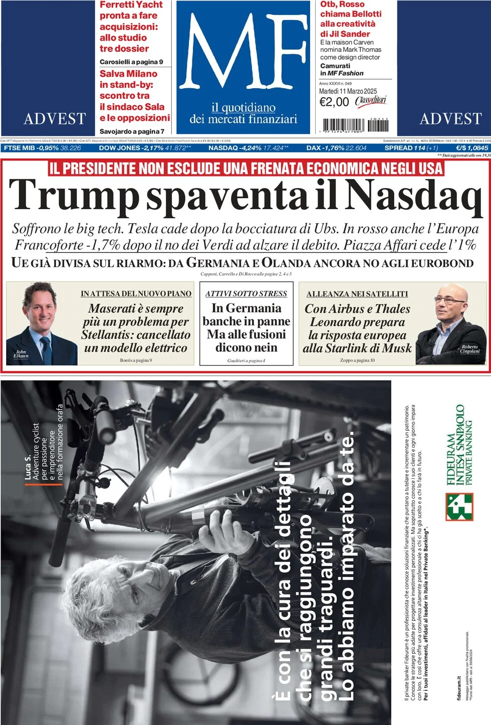 anteprima della prima pagina di mf-milano-finanza del 11/03/2025