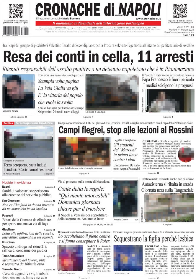 anteprima della prima pagina di cronache-di-napoli del 11/03/2025