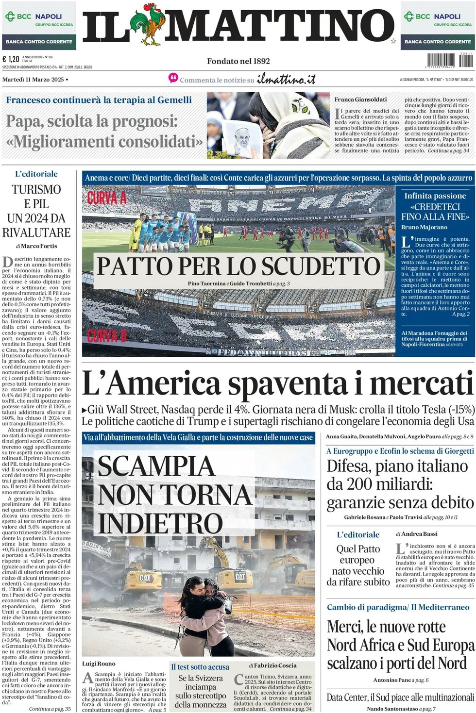 anteprima della prima pagina di il-mattino del 11/03/2025