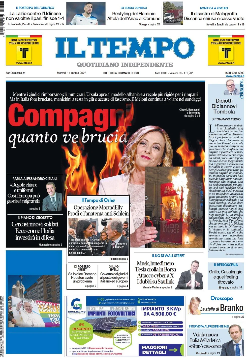 anteprima della prima pagina di il-tempo del 11/03/2025