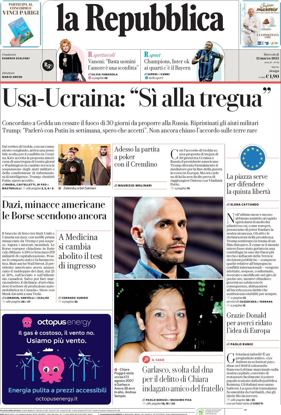 anteprima della prima pagina di la-repubblica del 12/03/2025