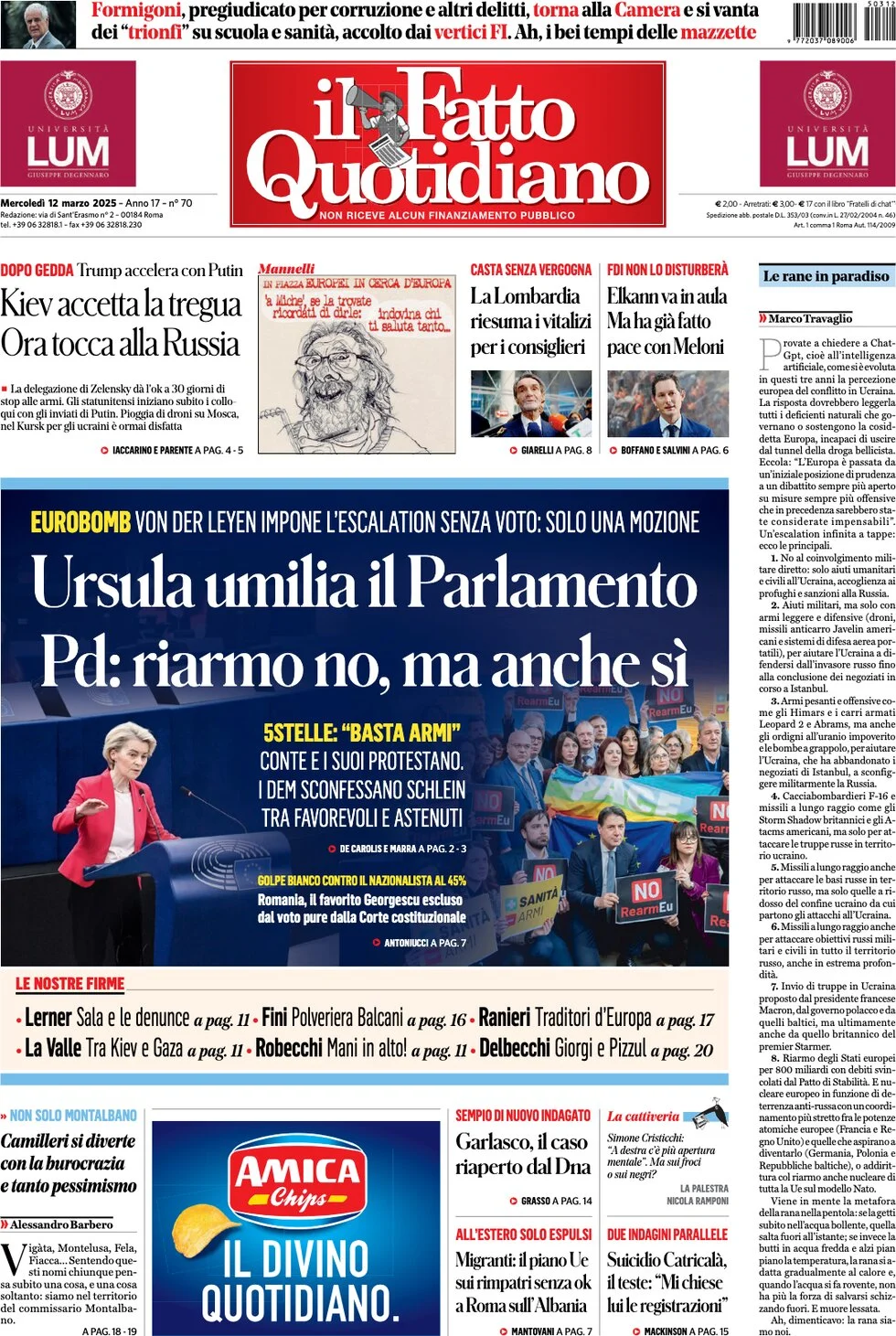 anteprima della prima pagina di il-fatto-quotidiano del 12/03/2025