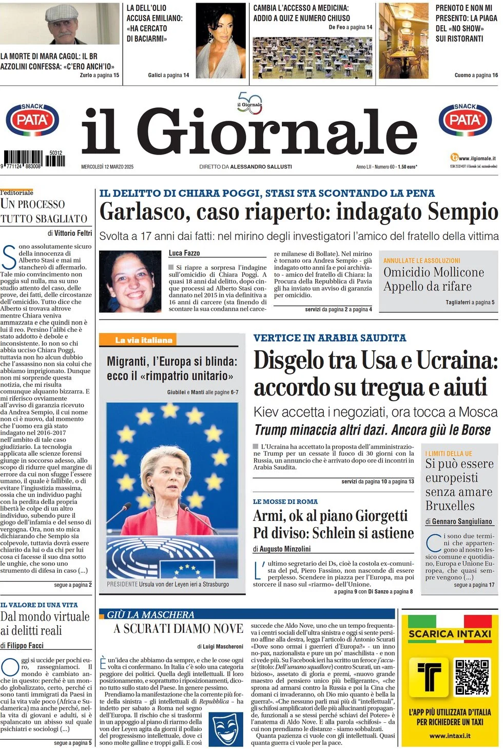anteprima della prima pagina di il-giornale del 12/03/2025