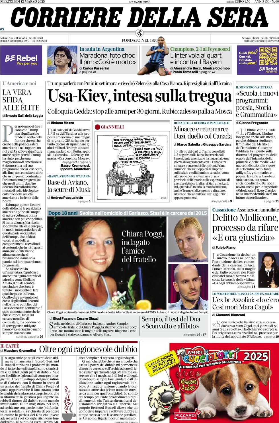 anteprima della prima pagina di corriere-della-sera del 12/03/2025