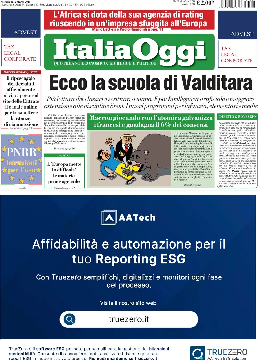 anteprima della prima pagina di italiaoggi del 12/03/2025