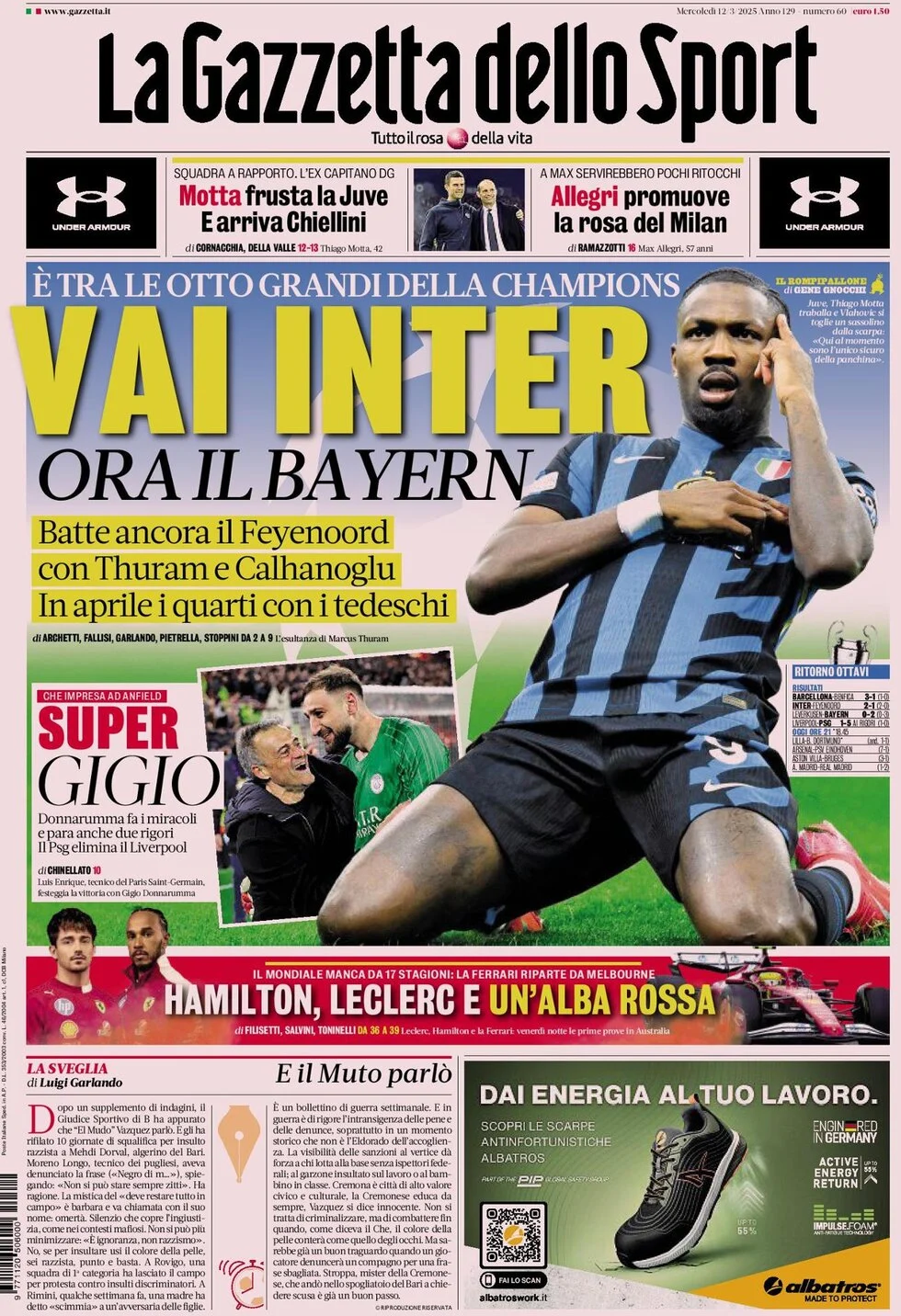 anteprima della prima pagina di la-gazzetta-dello-sport del 12/03/2025