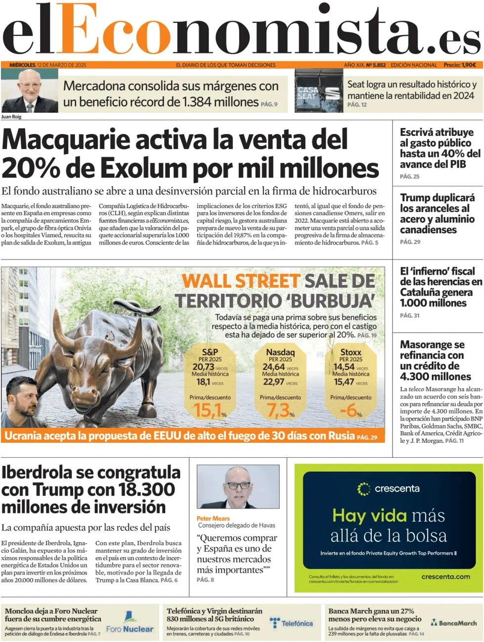 anteprima della prima pagina di el-economista del 12/03/2025
