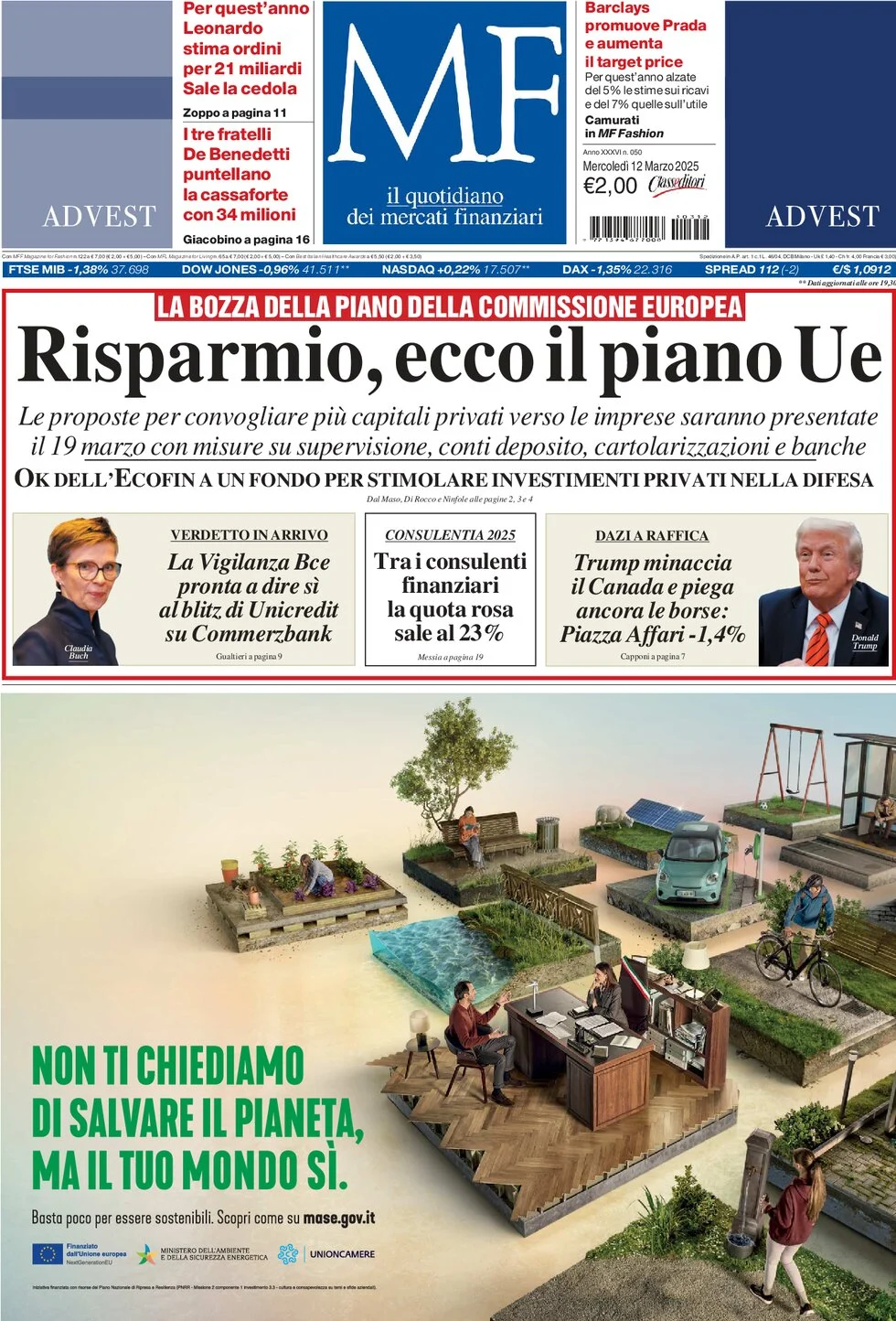anteprima della prima pagina di mf-milano-finanza del 12/03/2025