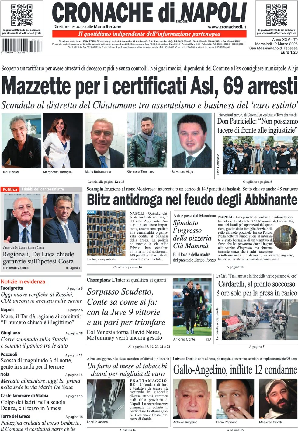 anteprima della prima pagina di cronache-di-napoli del 12/03/2025