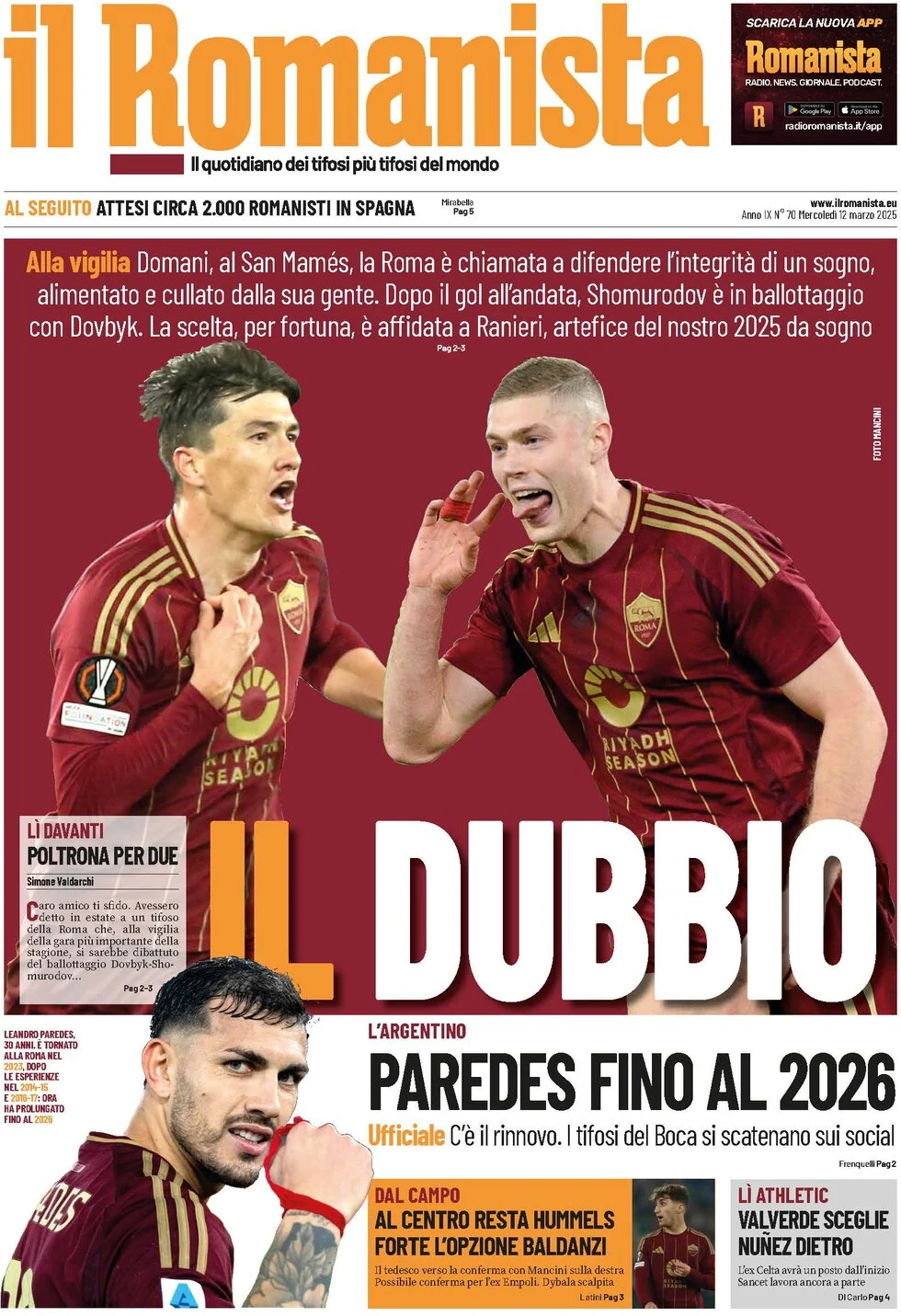 anteprima della prima pagina di il-romanista del 12/03/2025