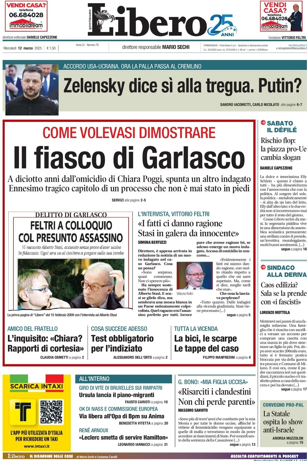 anteprima della prima pagina di libero-quotidiano del 12/03/2025