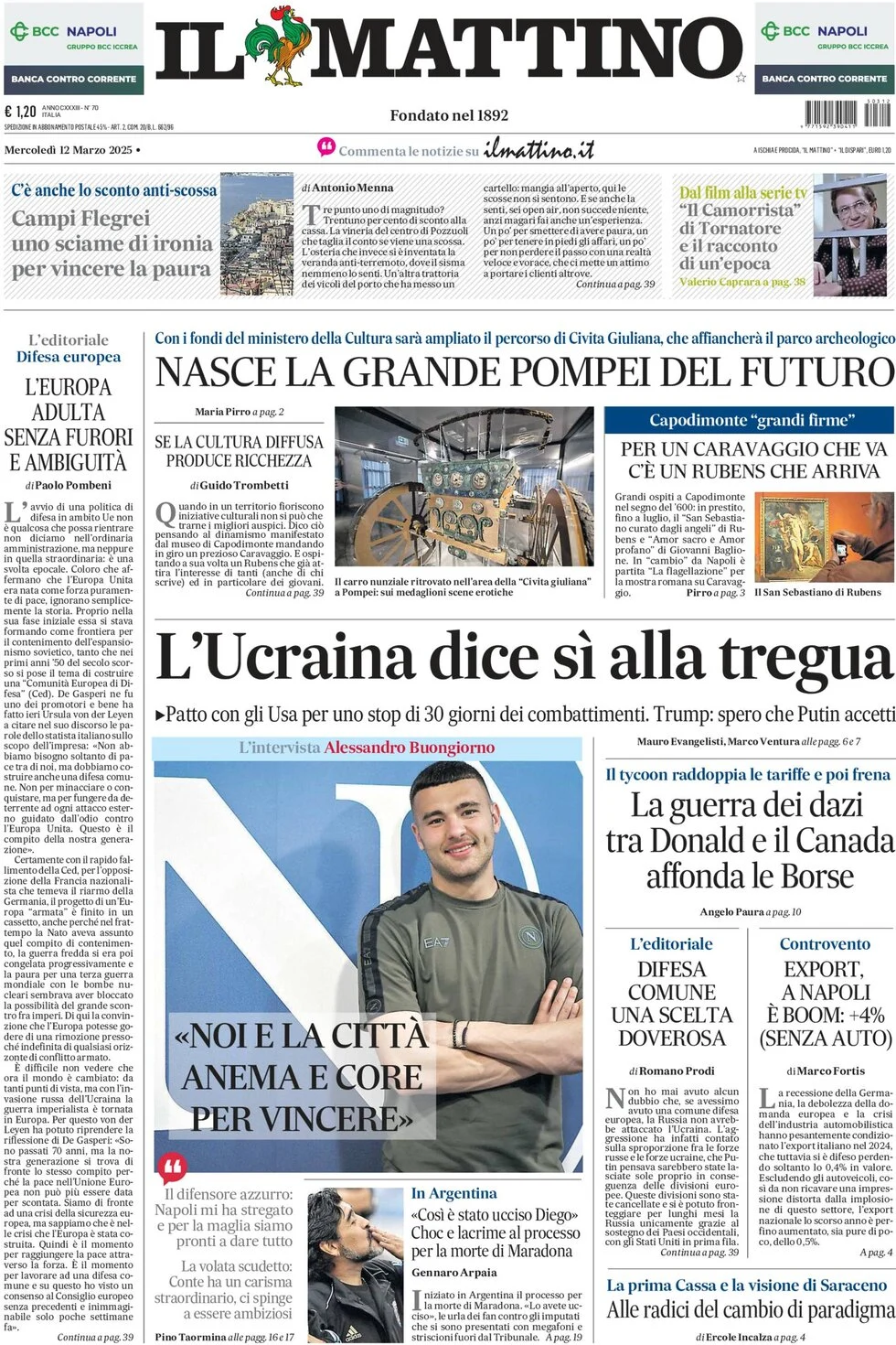 anteprima della prima pagina di il-mattino del 12/03/2025