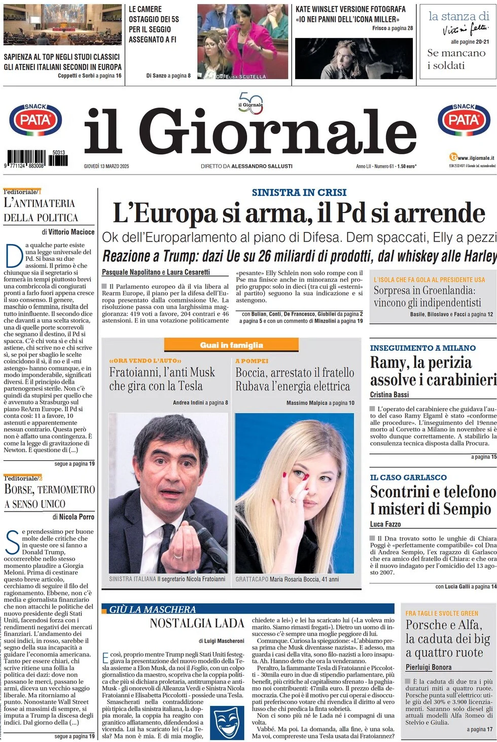 anteprima della prima pagina di il-giornale del 13/03/2025