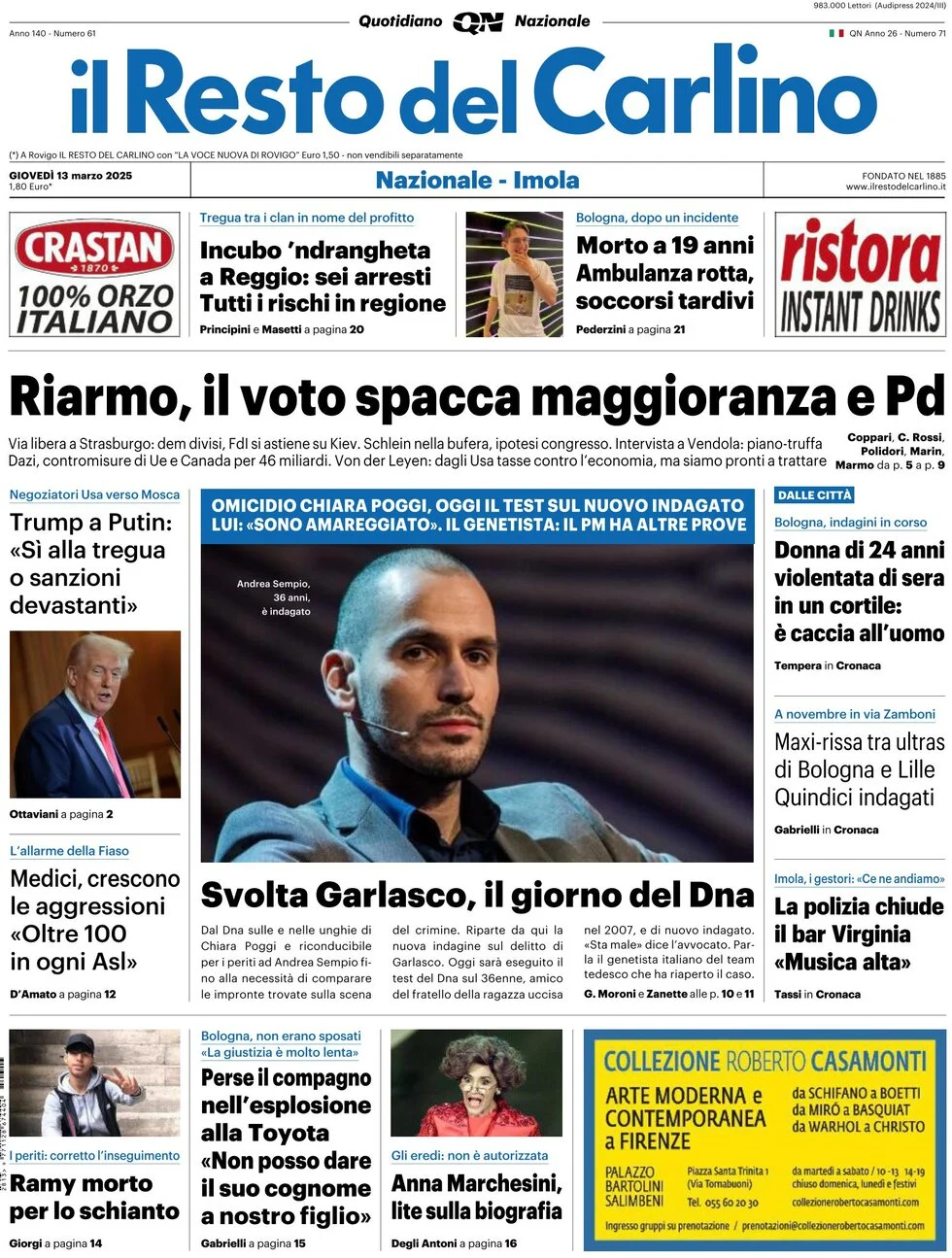 anteprima della prima pagina di il-resto-del-carlino del 13/03/2025