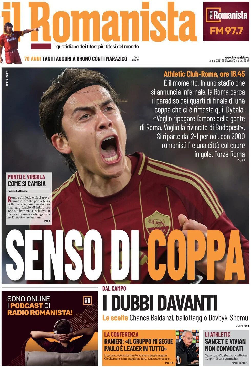 anteprima della prima pagina di il-romanista del 13/03/2025