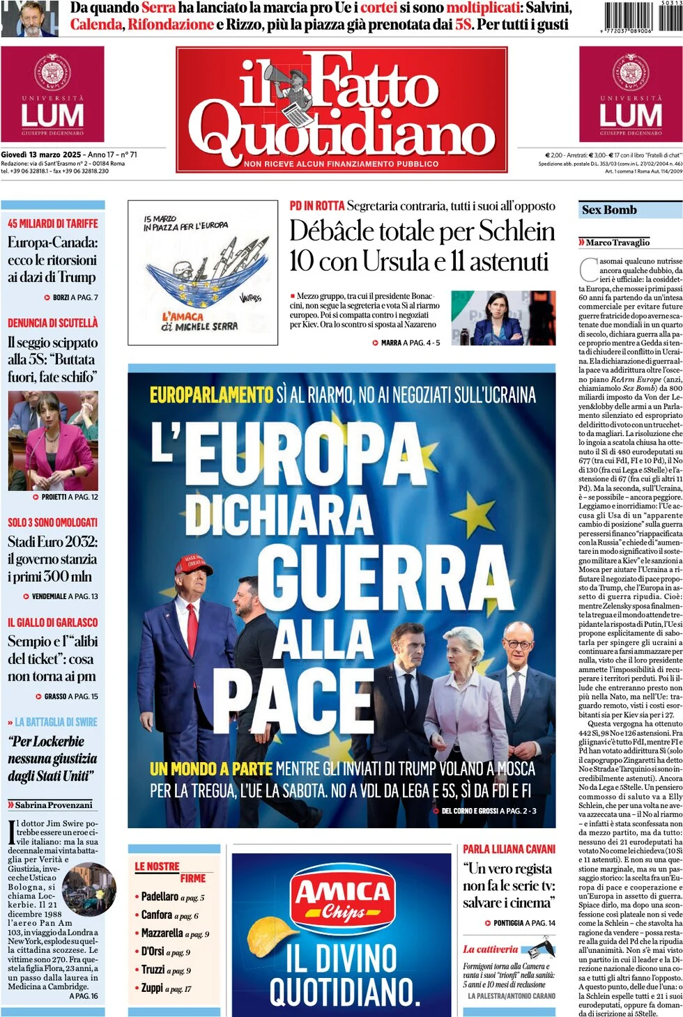 anteprima della prima pagina di il-fatto-quotidiano del 13/03/2025