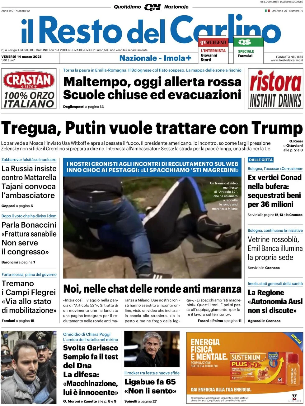anteprima della prima pagina di il-resto-del-carlino del 14/03/2025