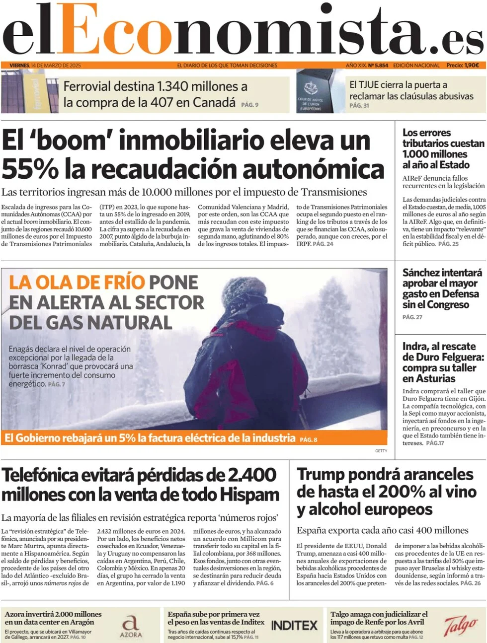 anteprima della prima pagina di el-economista del 14/03/2025