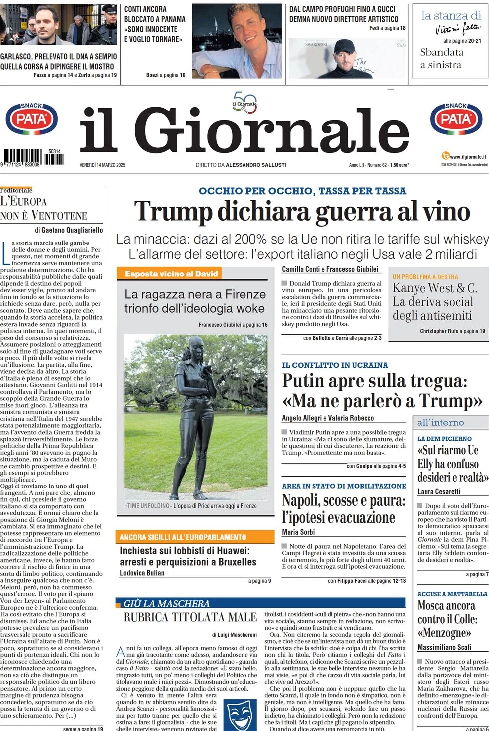 anteprima della prima pagina di il-giornale del 14/03/2025