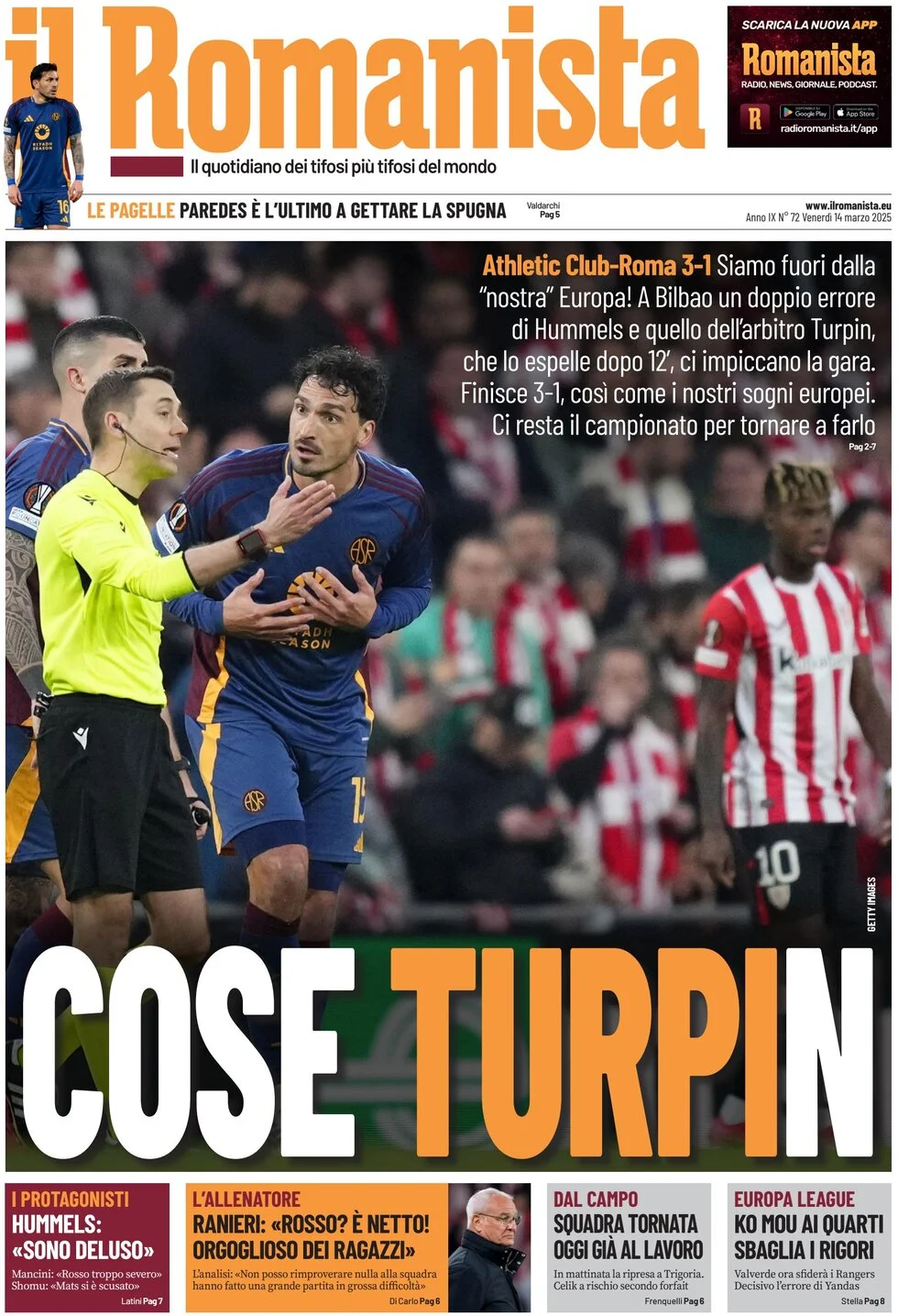 anteprima della prima pagina di il-romanista del 14/03/2025