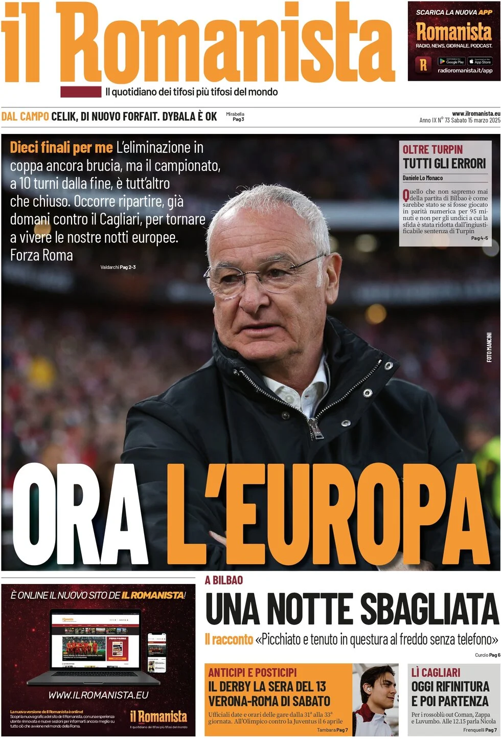 anteprima della prima pagina di il-romanista del 15/03/2025