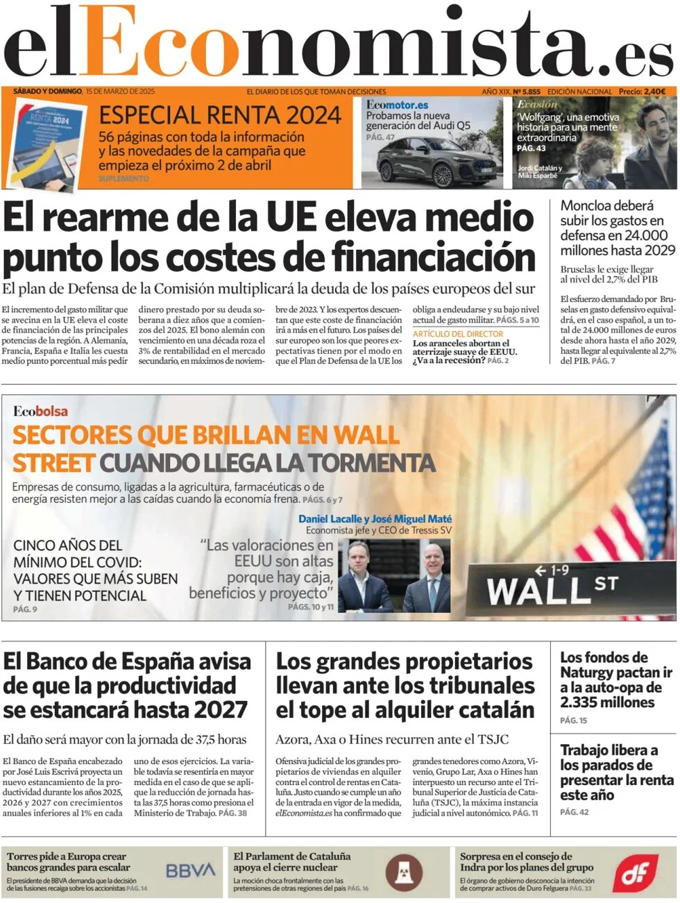 anteprima della prima pagina di el-economista del 15/03/2025
