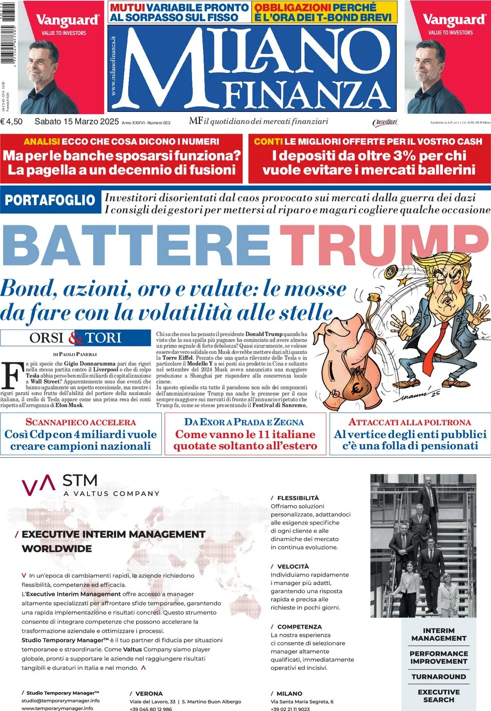 anteprima della prima pagina di mf-milano-finanza del 15/03/2025
