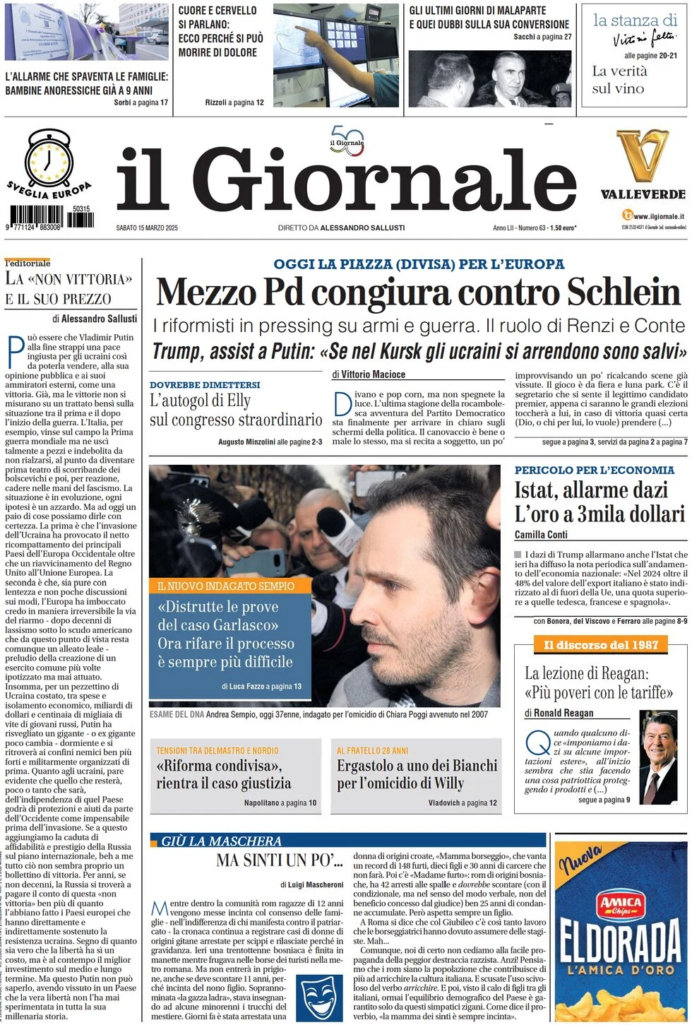 anteprima della prima pagina di il-giornale del 15/03/2025