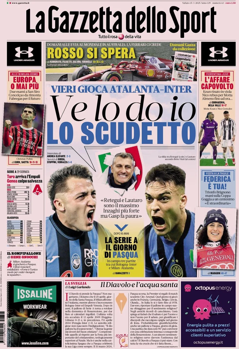 anteprima della prima pagina di la-gazzetta-dello-sport del 15/03/2025