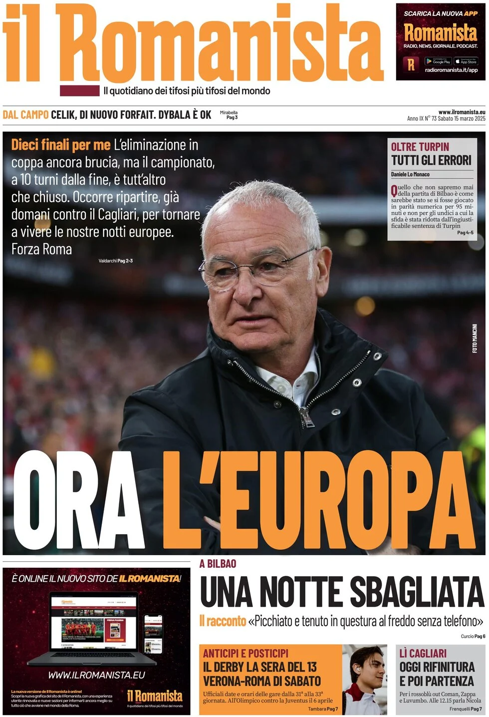 anteprima della prima pagina di il-romanista del 16/03/2025
