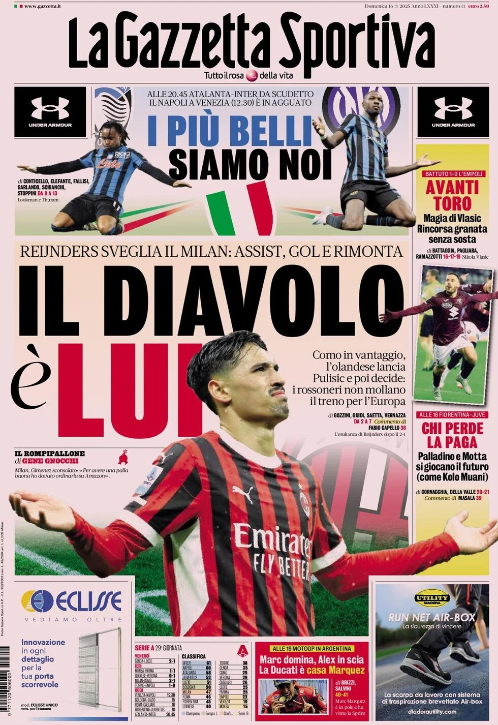 anteprima della prima pagina di la-gazzetta-dello-sport del 16/03/2025