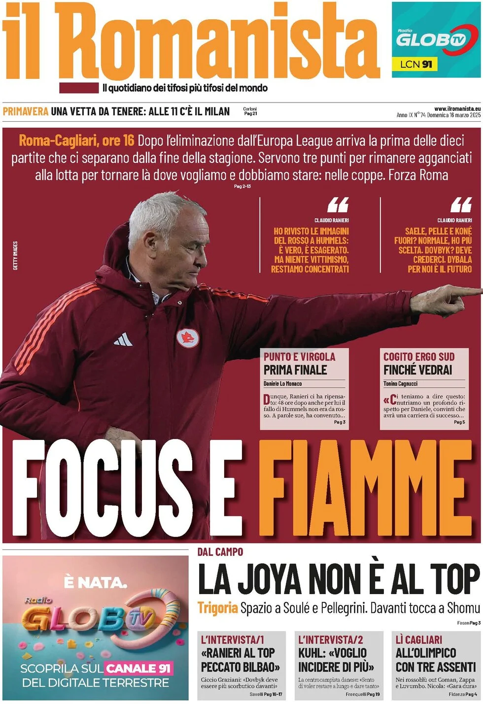 anteprima della prima pagina di il-romanista del 17/03/2025