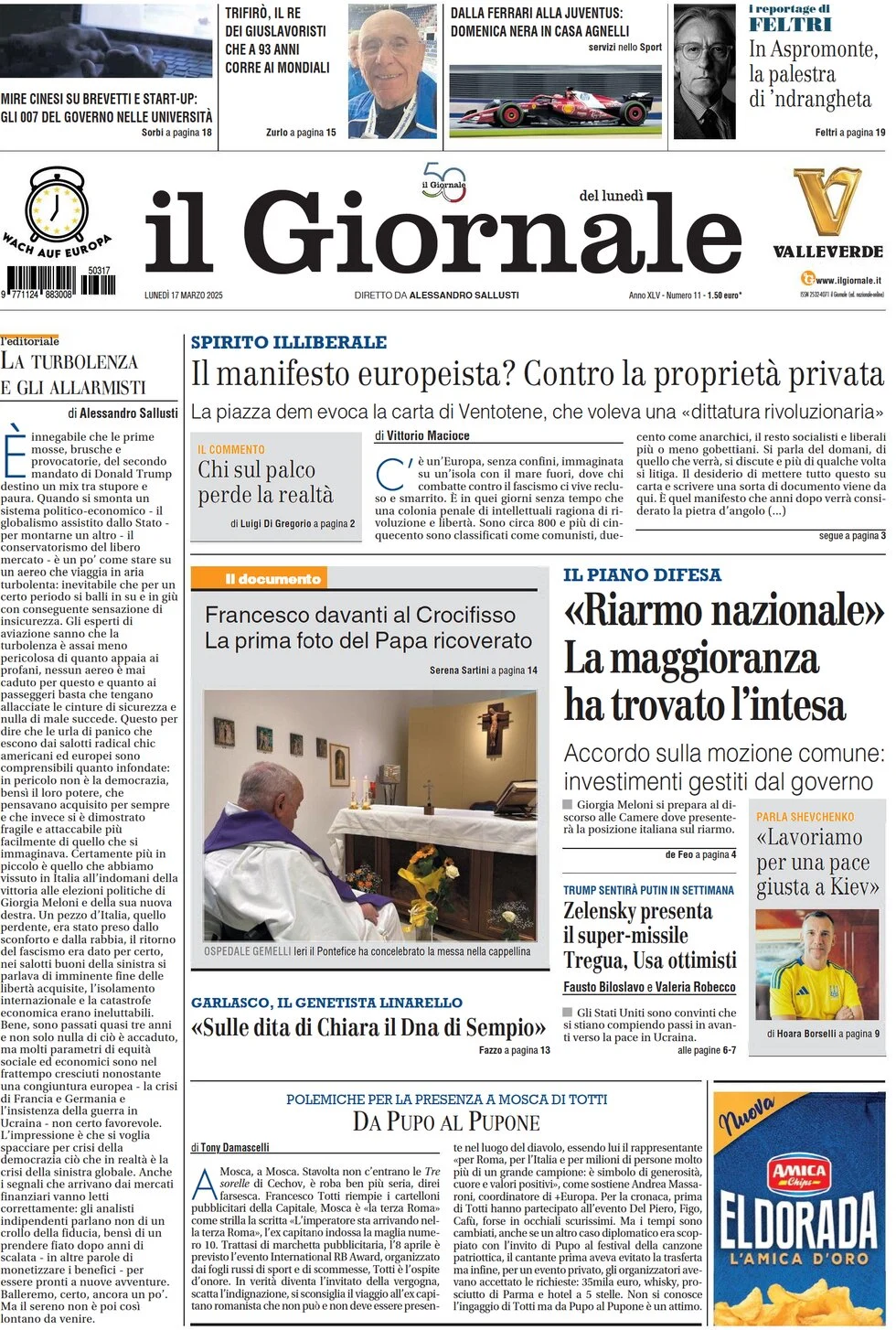 anteprima della prima pagina di il-giornale del 17/03/2025