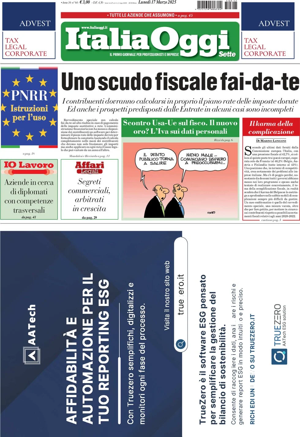 anteprima della prima pagina di italiaoggi del 17/03/2025