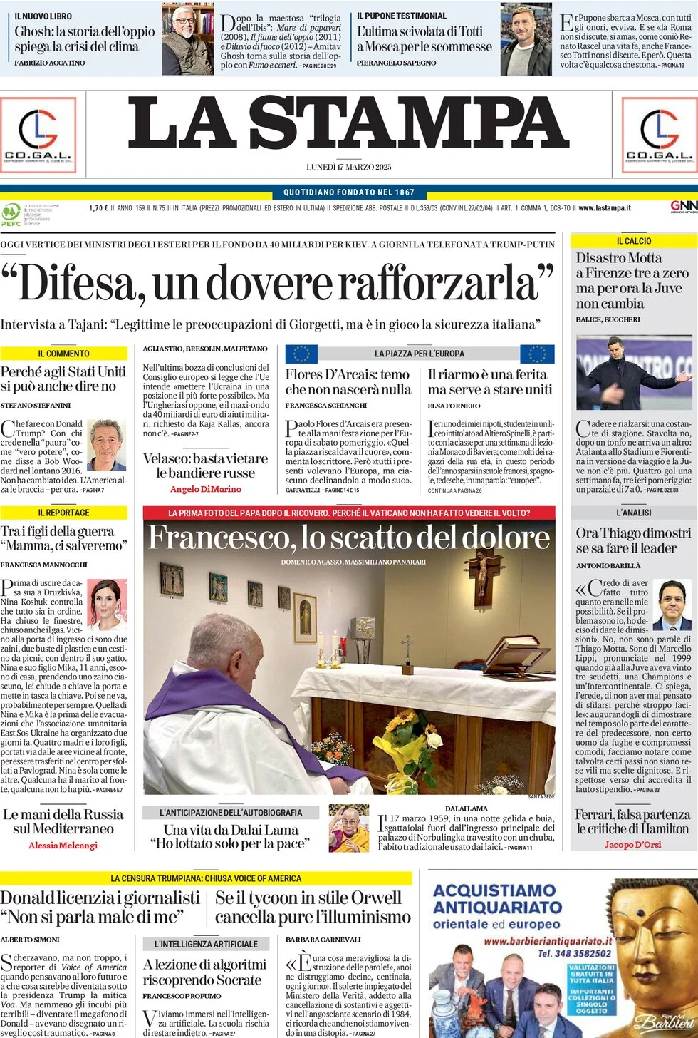 anteprima della prima pagina di la-stampa del 17/03/2025