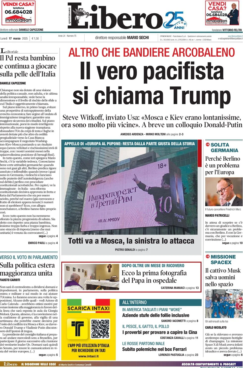 anteprima della prima pagina di libero-quotidiano del 17/03/2025