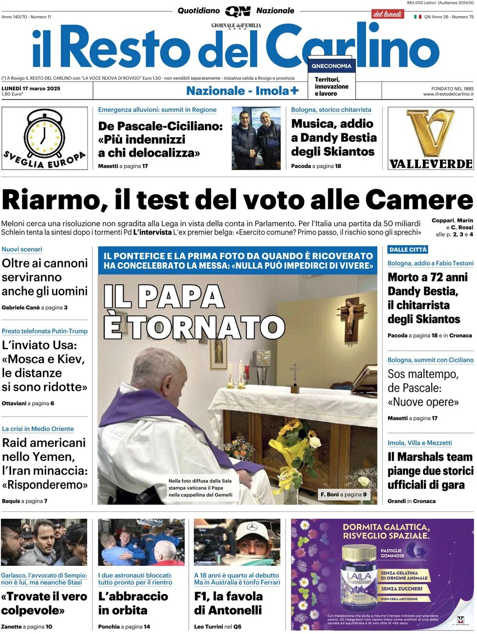 anteprima della prima pagina di il-resto-del-carlino del 17/03/2025