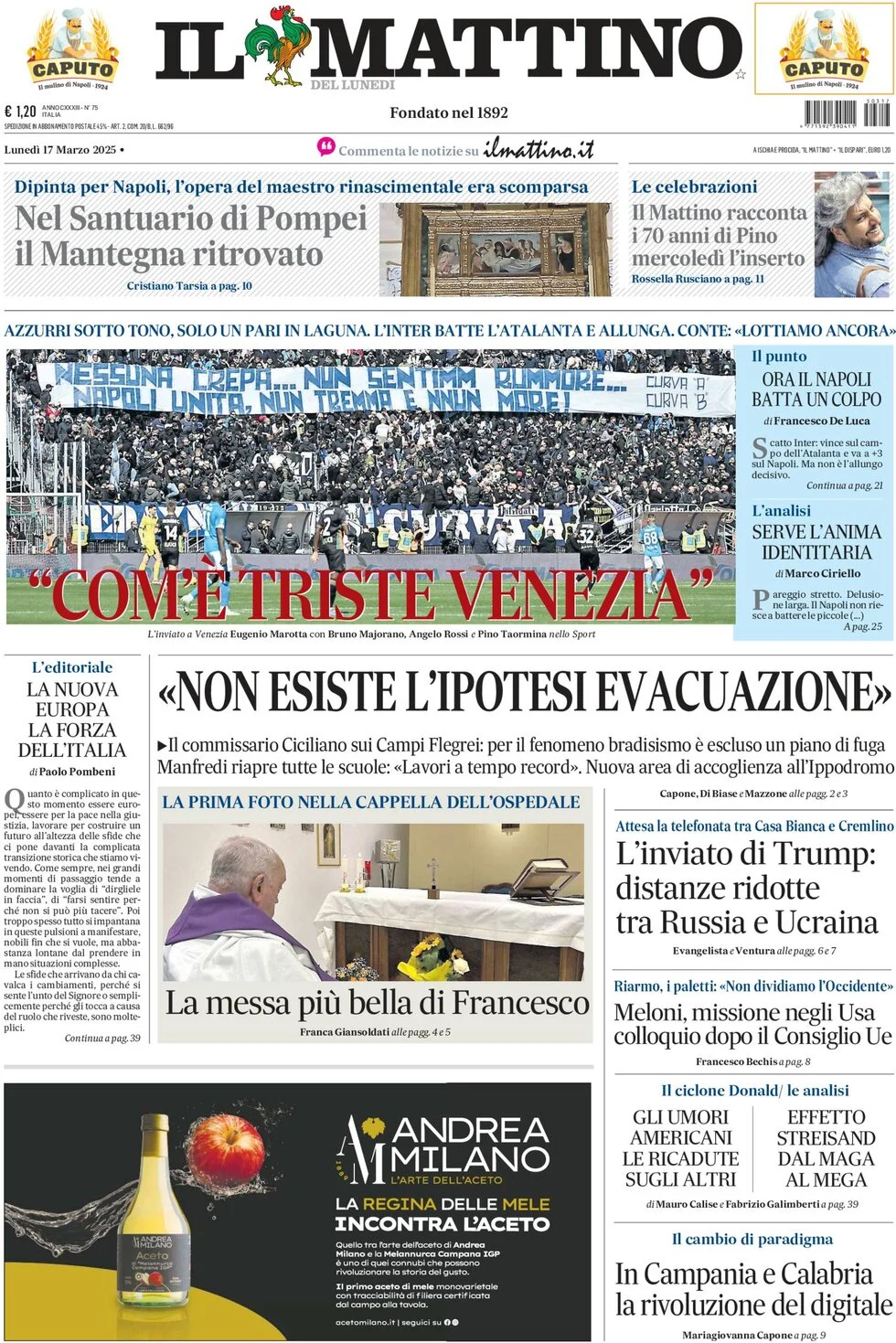 anteprima della prima pagina di il-mattino del 17/03/2025