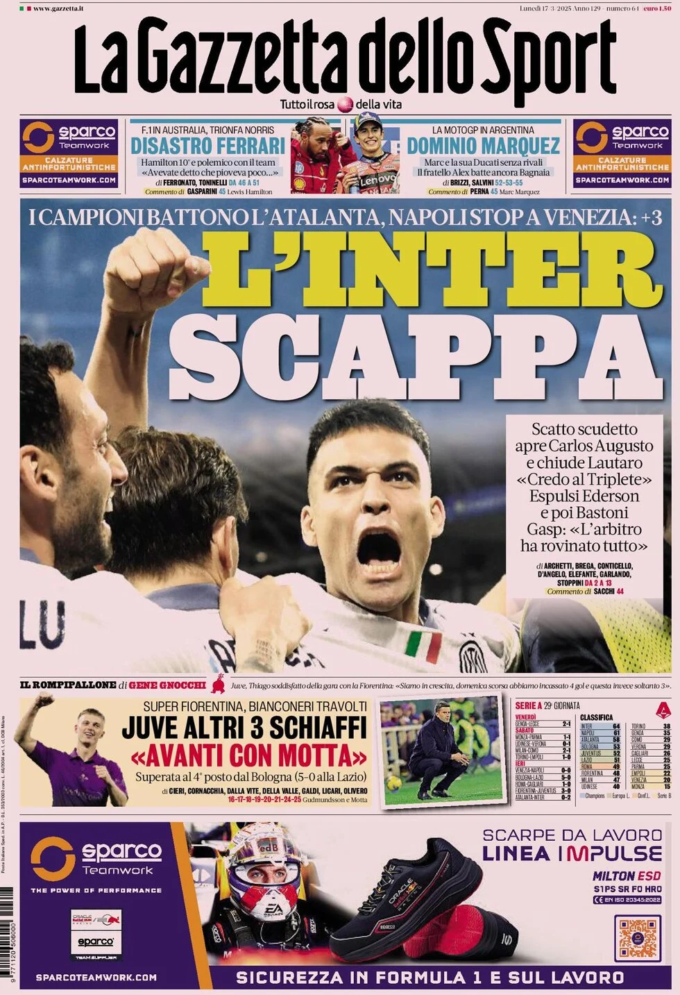 anteprima della prima pagina di la-gazzetta-dello-sport del 17/03/2025