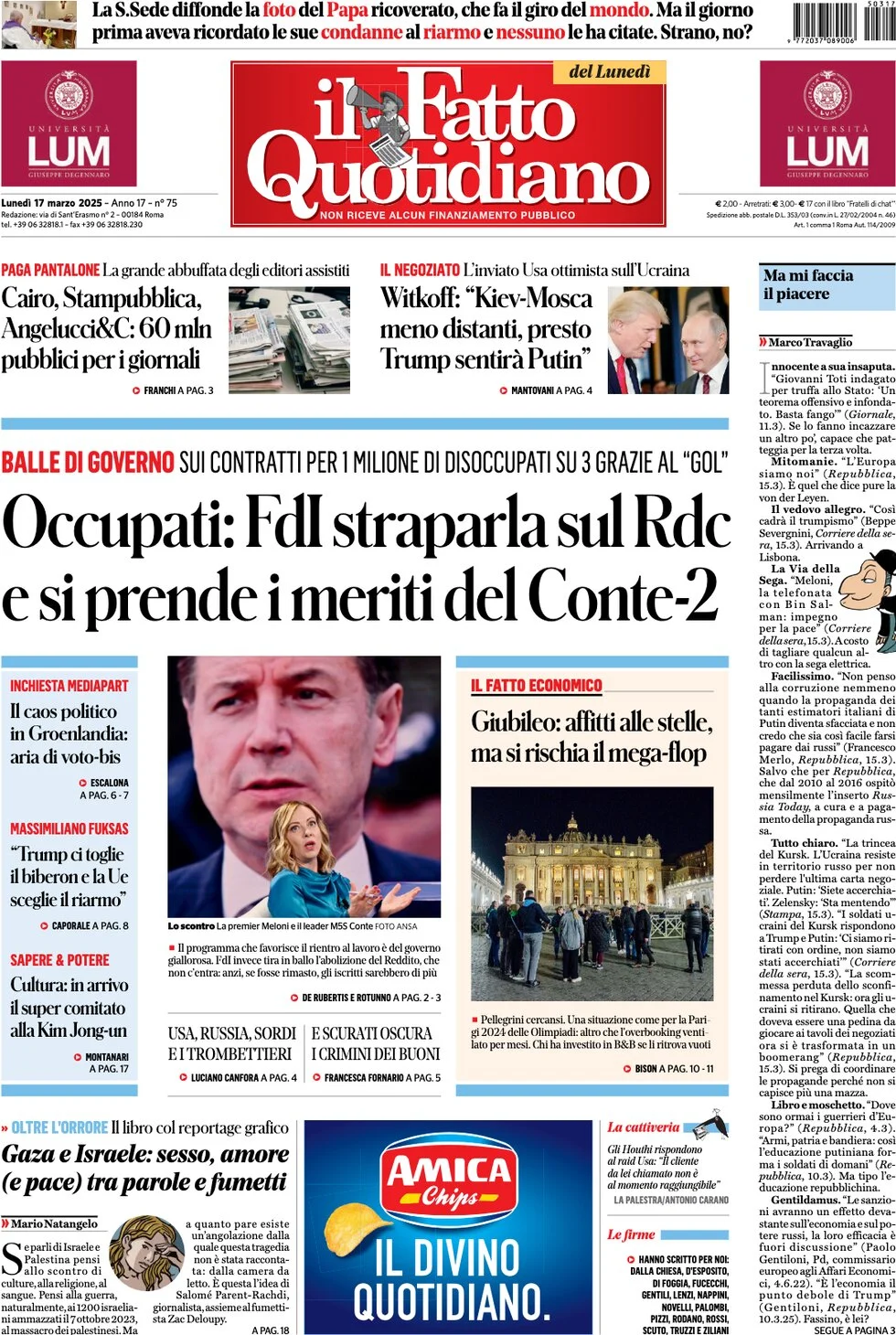 anteprima della prima pagina di il-fatto-quotidiano del 17/03/2025