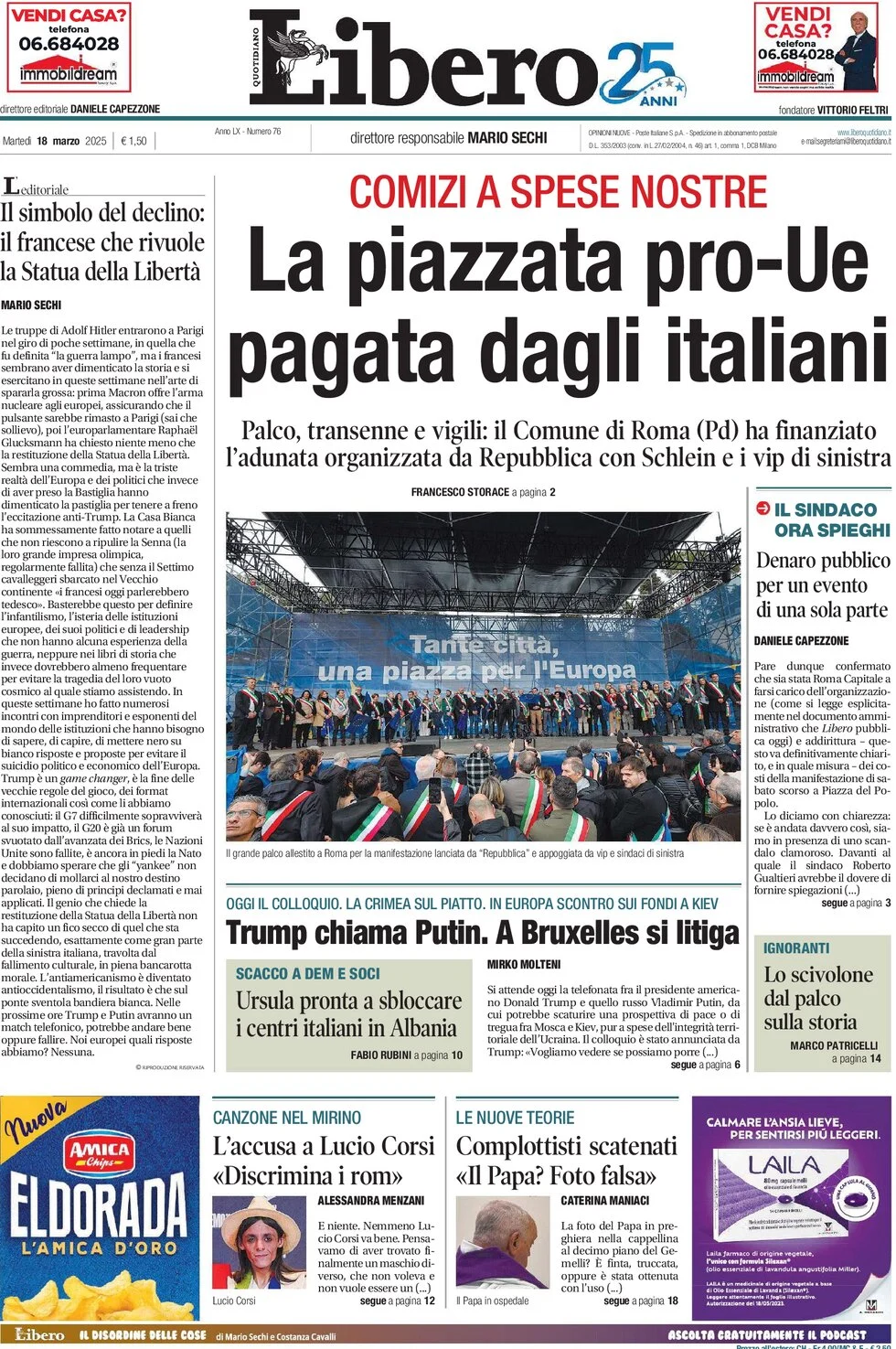 anteprima della prima pagina di libero-quotidiano del 18/03/2025