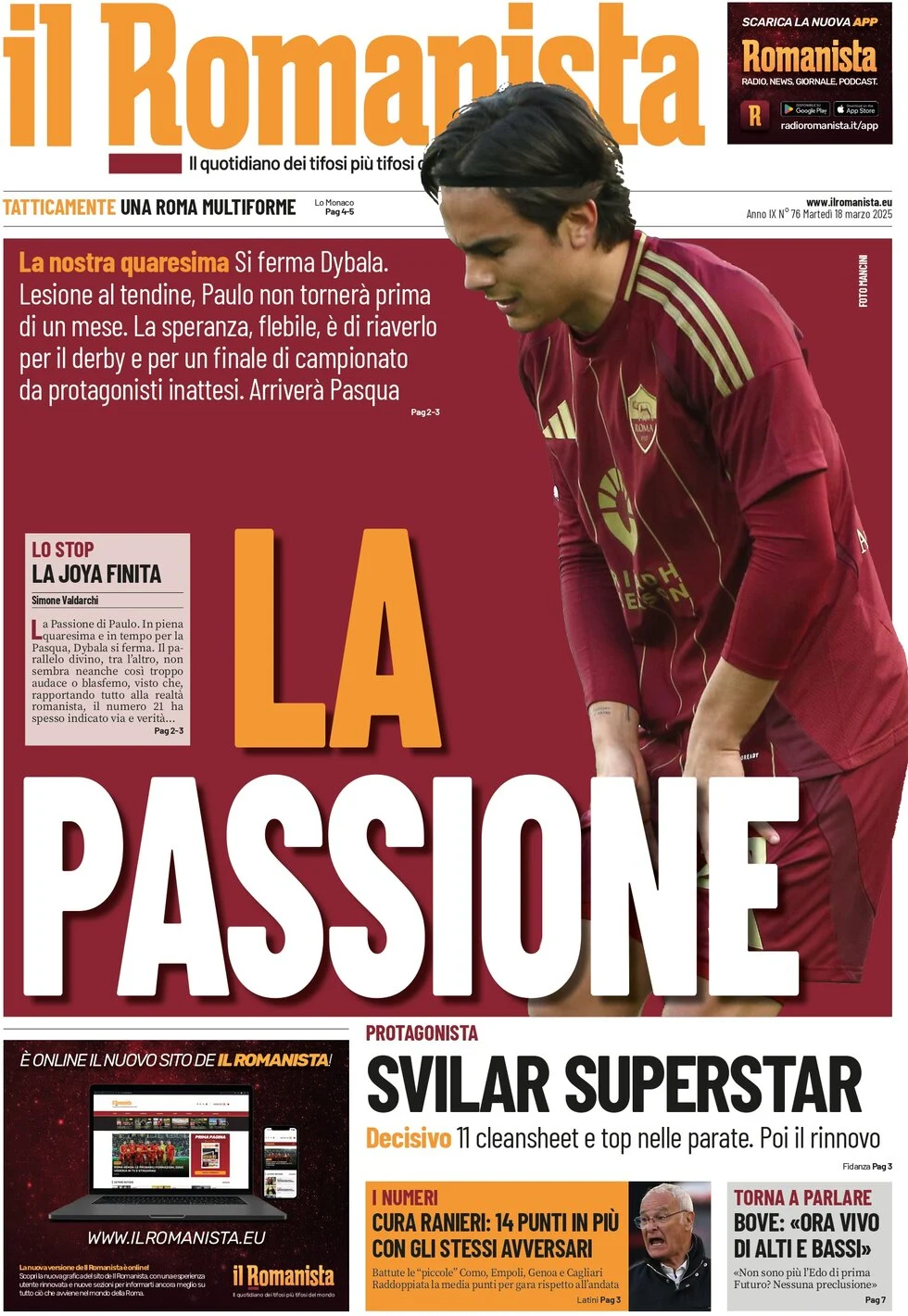 anteprima della prima pagina di il-romanista del 18/03/2025