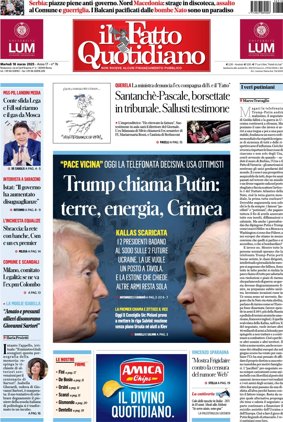 anteprima della prima pagina di il-fatto-quotidiano del 18/03/2025