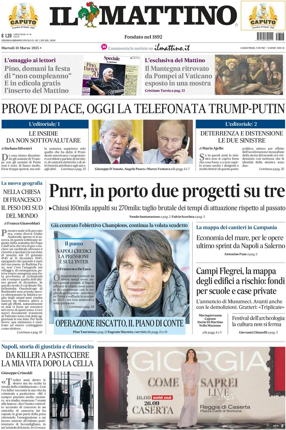 anteprima della prima pagina di il-mattino del 18/03/2025