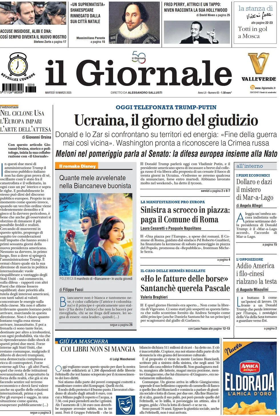 anteprima della prima pagina di il-giornale del 18/03/2025