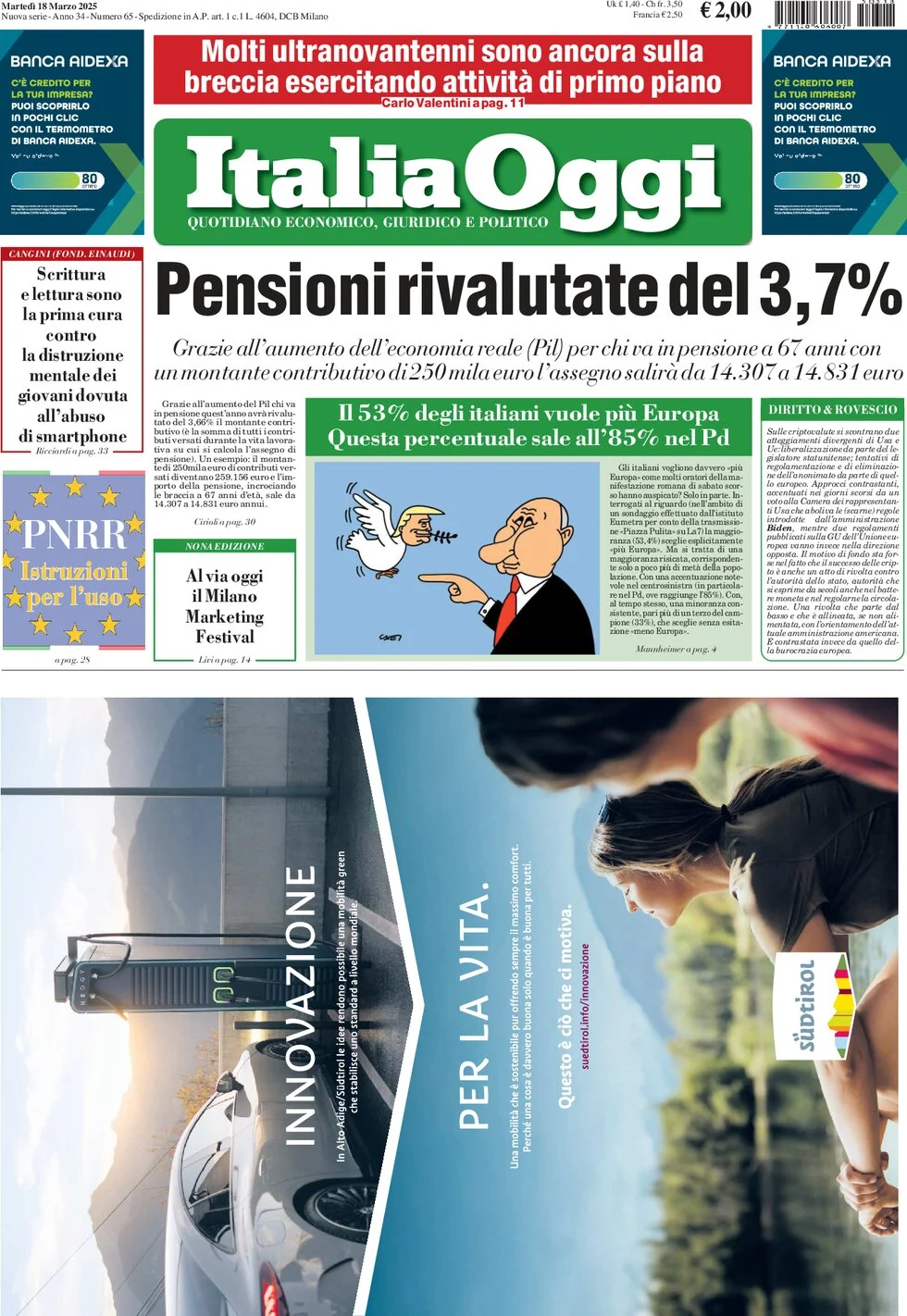 anteprima della prima pagina di italiaoggi del 18/03/2025