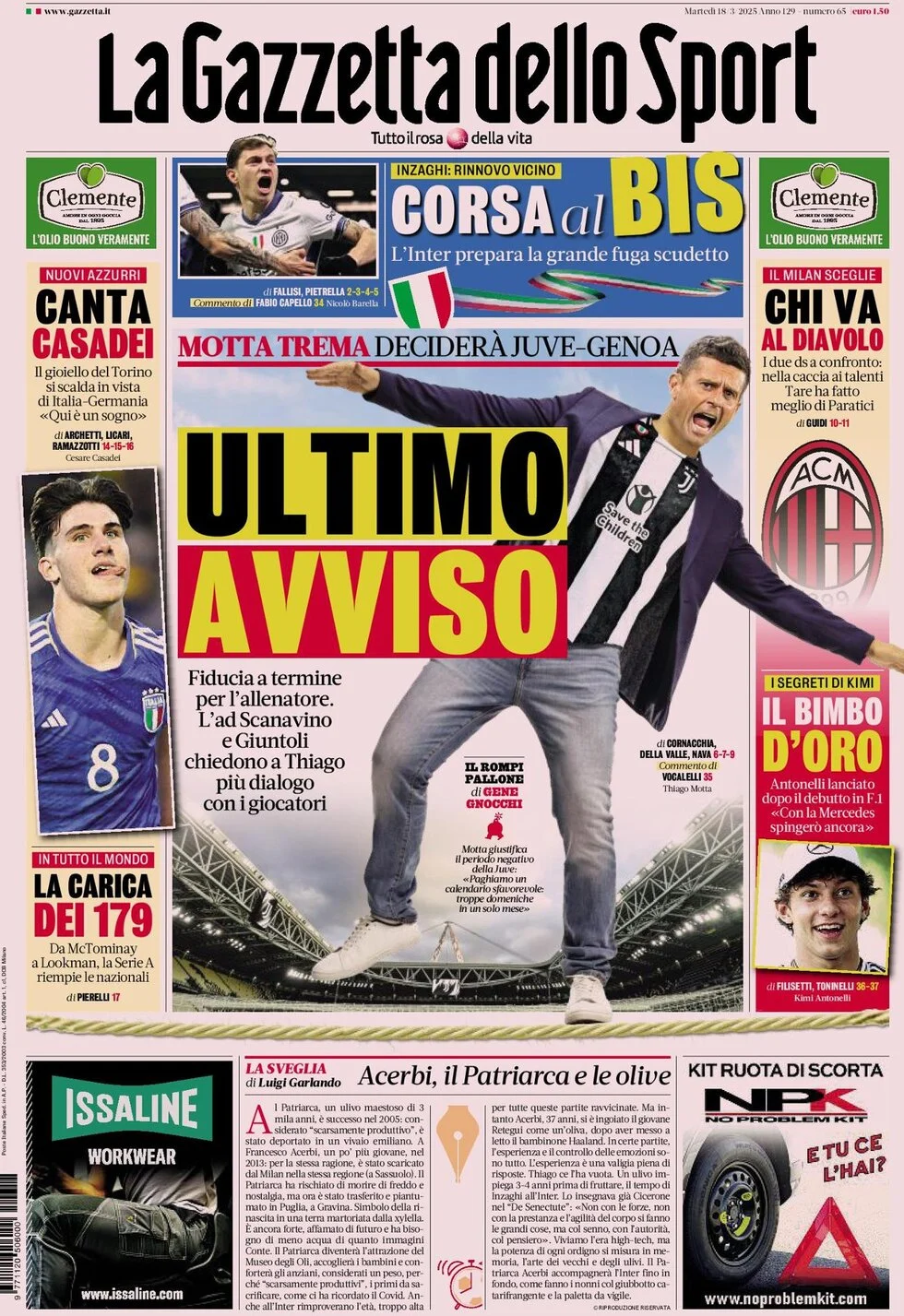 anteprima della prima pagina di la-gazzetta-dello-sport del 18/03/2025